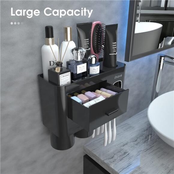 Toothbrush Holders for Bathrooms, 2 Cups Toothbrush Holder Wall Mounted - Picture 2 of 7